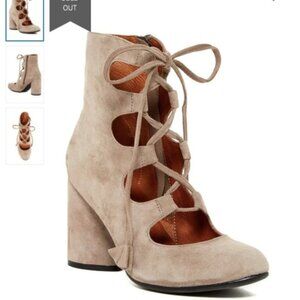 Jeffrey Campbell  Lace Up Zaun-Hi Taupe Suede Boot Heels Size 8.5
